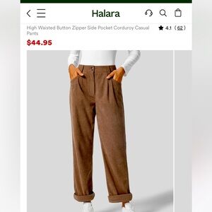 Halara High Waisted Button Zipper Side Pocket Corduroy Casual Pants